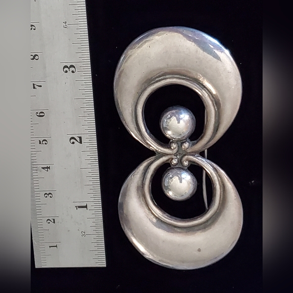 Early Los Castillos Sterling Double Sphere and Crescent Brooch and Earring Set - Picture 7 of 11